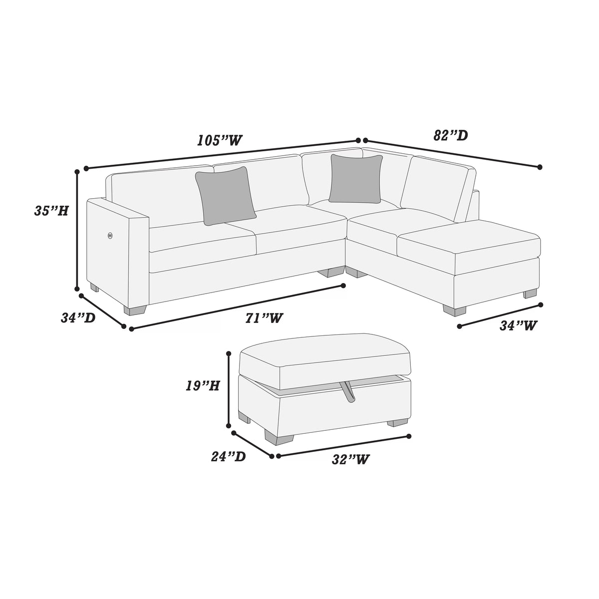 The Delano Chocolate Sectional – 3 Piece - view 3