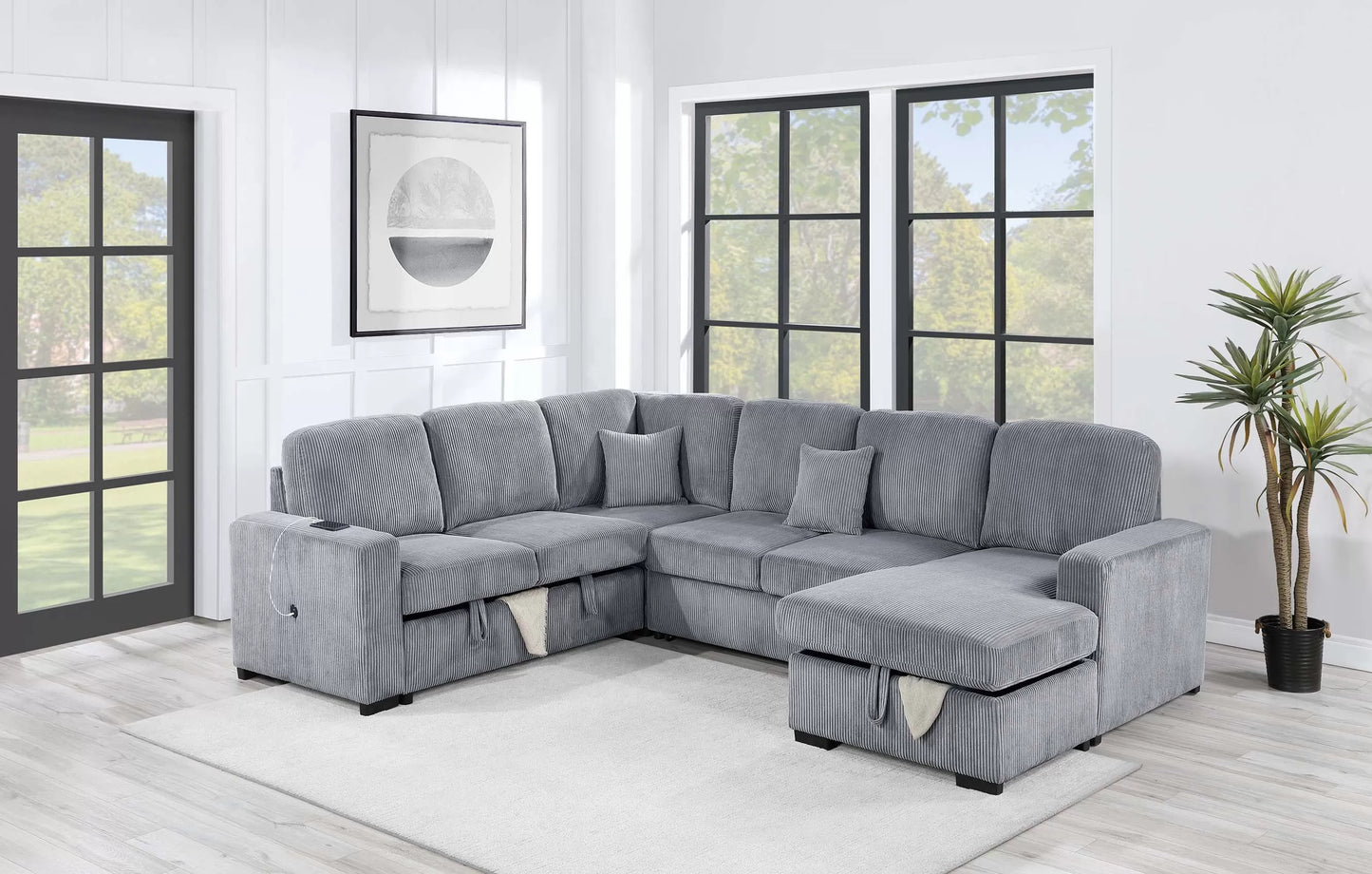 The Grandview Dark Gray Sleeper Sectional – 4 Piece