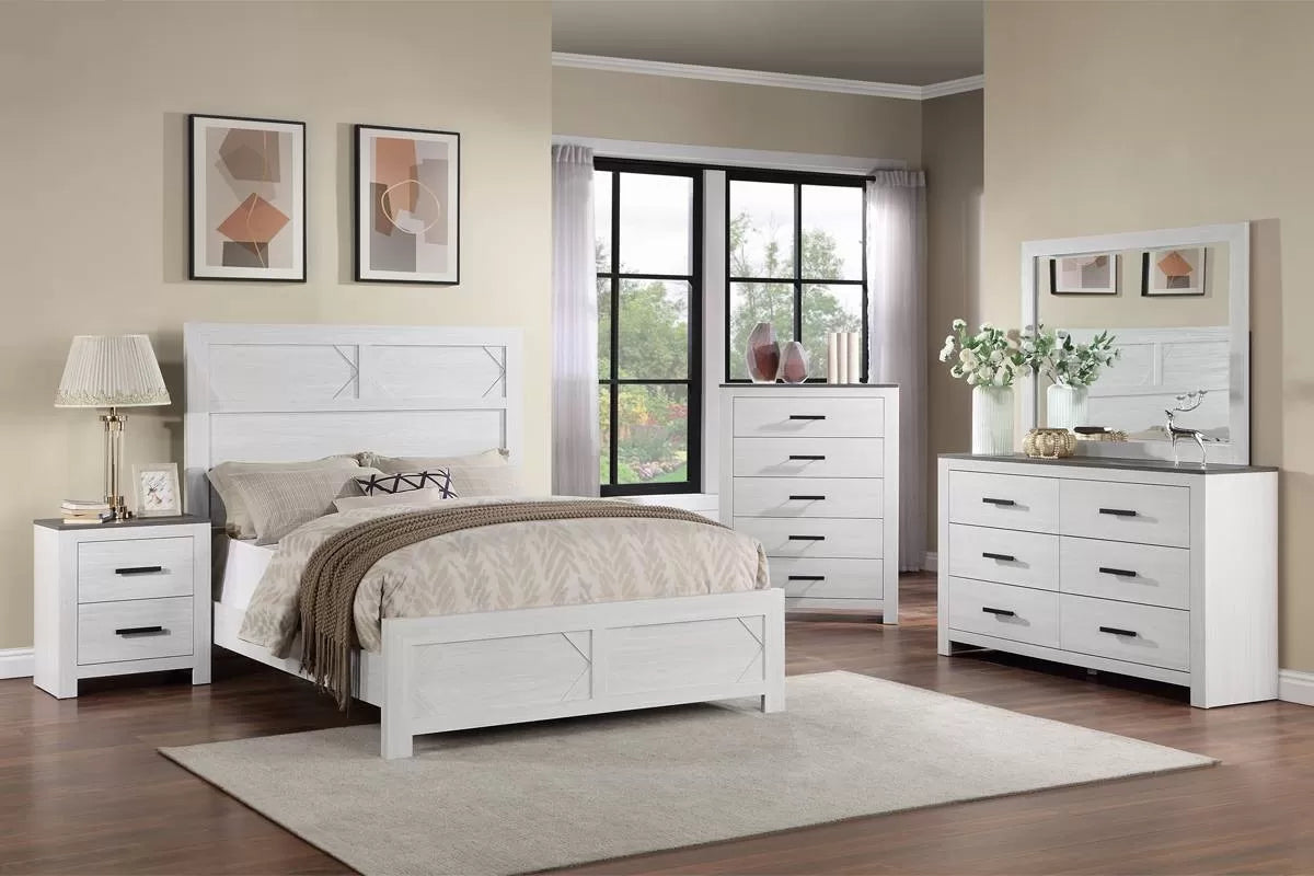 5-Drawer Chest – White Modern Farmhouse Design with Gray Top | F5524