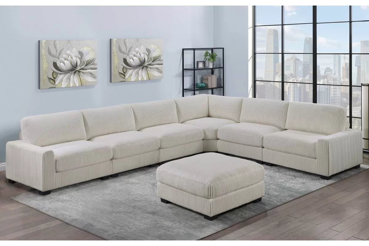Summit beige 7-piece XL modular sectional with corner wedge and ottoman