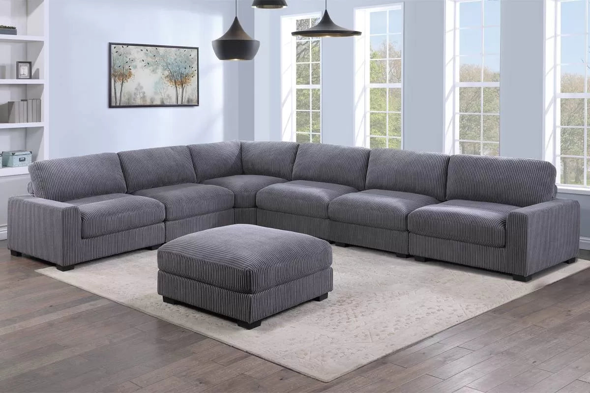 Summit dark gray 7-piece XL modular sectional with corner wedge and ottoman