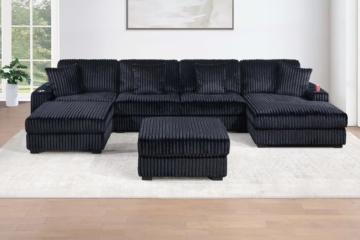 Summit black 6-piece set with chaise & ottoman