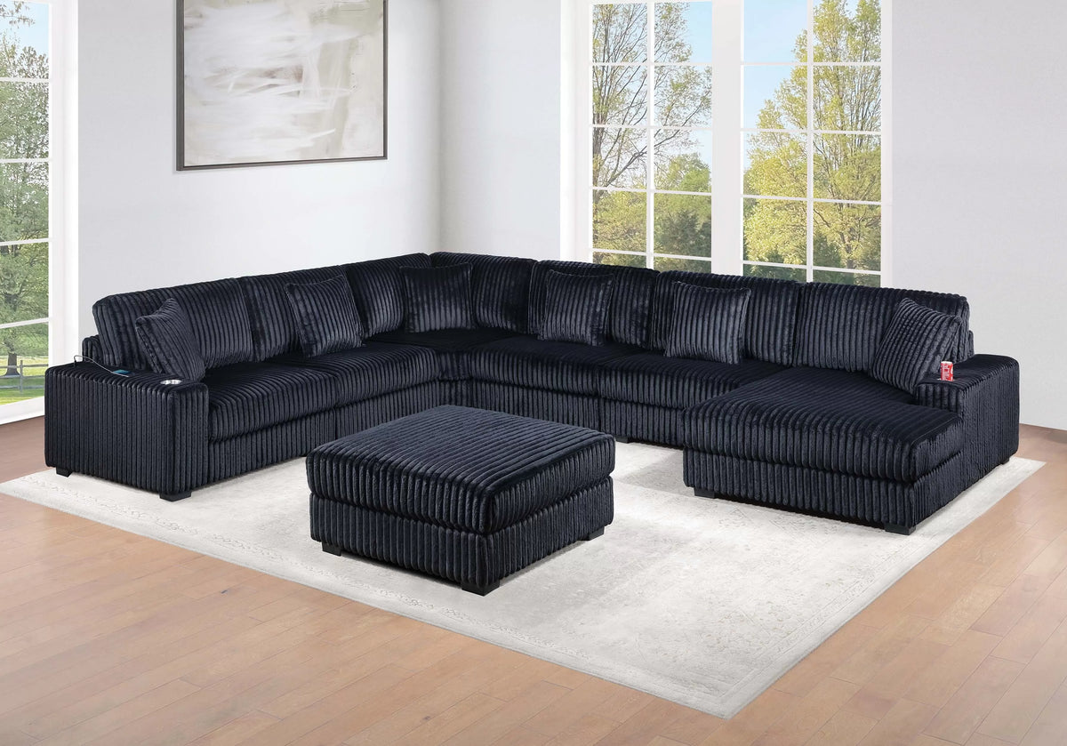 Summit black 7-piece set with chaise & ottoman