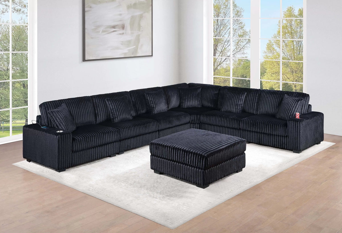 Summit black 7-piece set with corner & ottoman