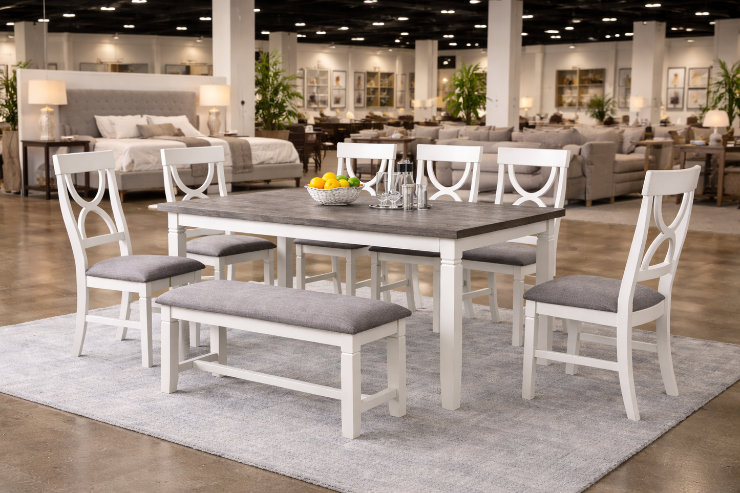 6-Piece Dining Set – White Table, 4 Chairs & Bench F2562