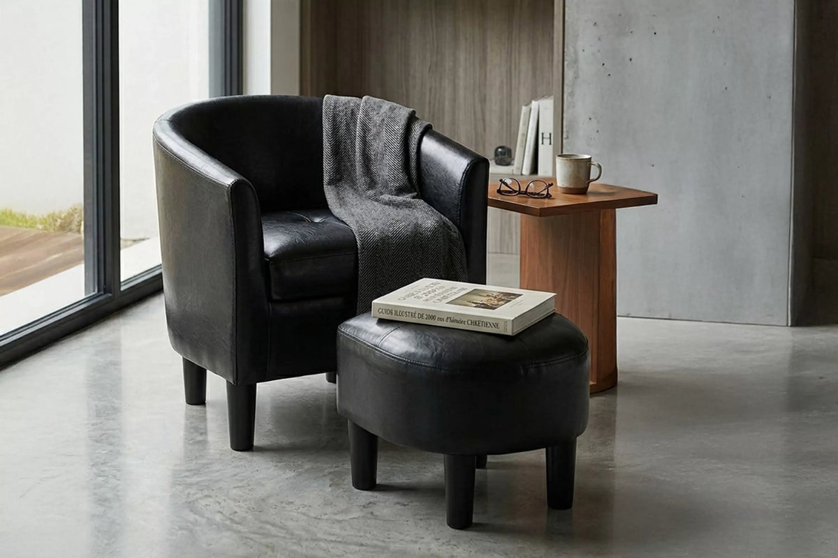 The Onyx Faux Leather Accent Chair with Ottoman - view 4