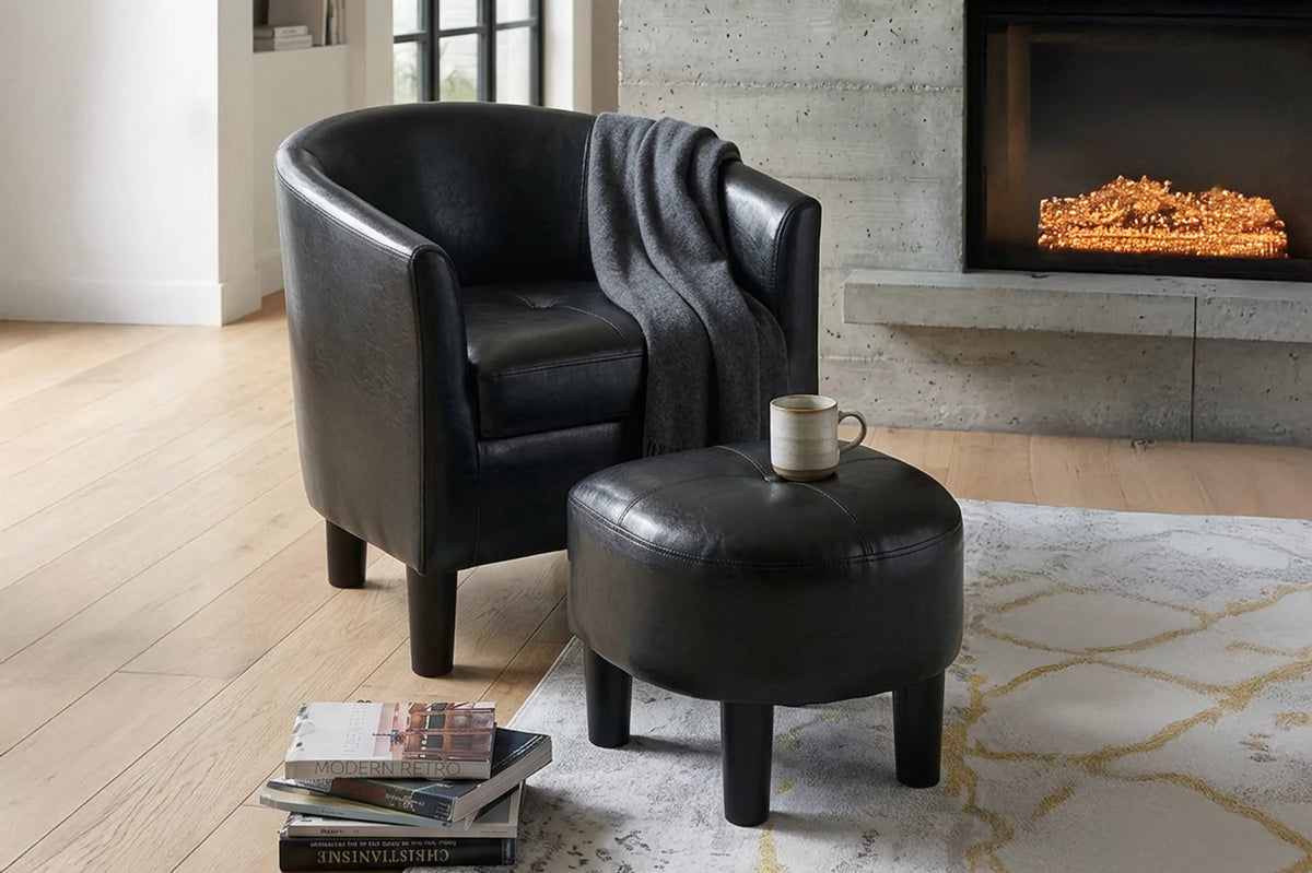 The Onyx Faux Leather Accent Chair with Ottoman - view 5