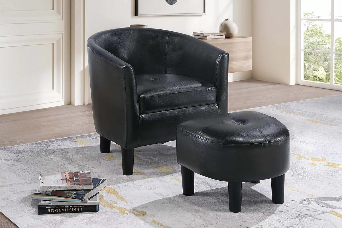 The Onyx Faux Leather Accent Chair with Ottoman - view 1