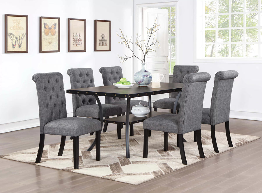 The Harlow Charcoal Tufted Rectangular Dining Set – 7 Piece
