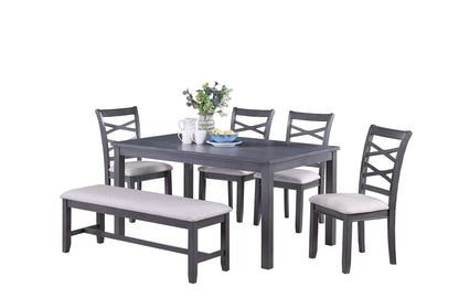 6-Piece Dining Set – Table, 4 Chairs & Bench – Gray | F2623