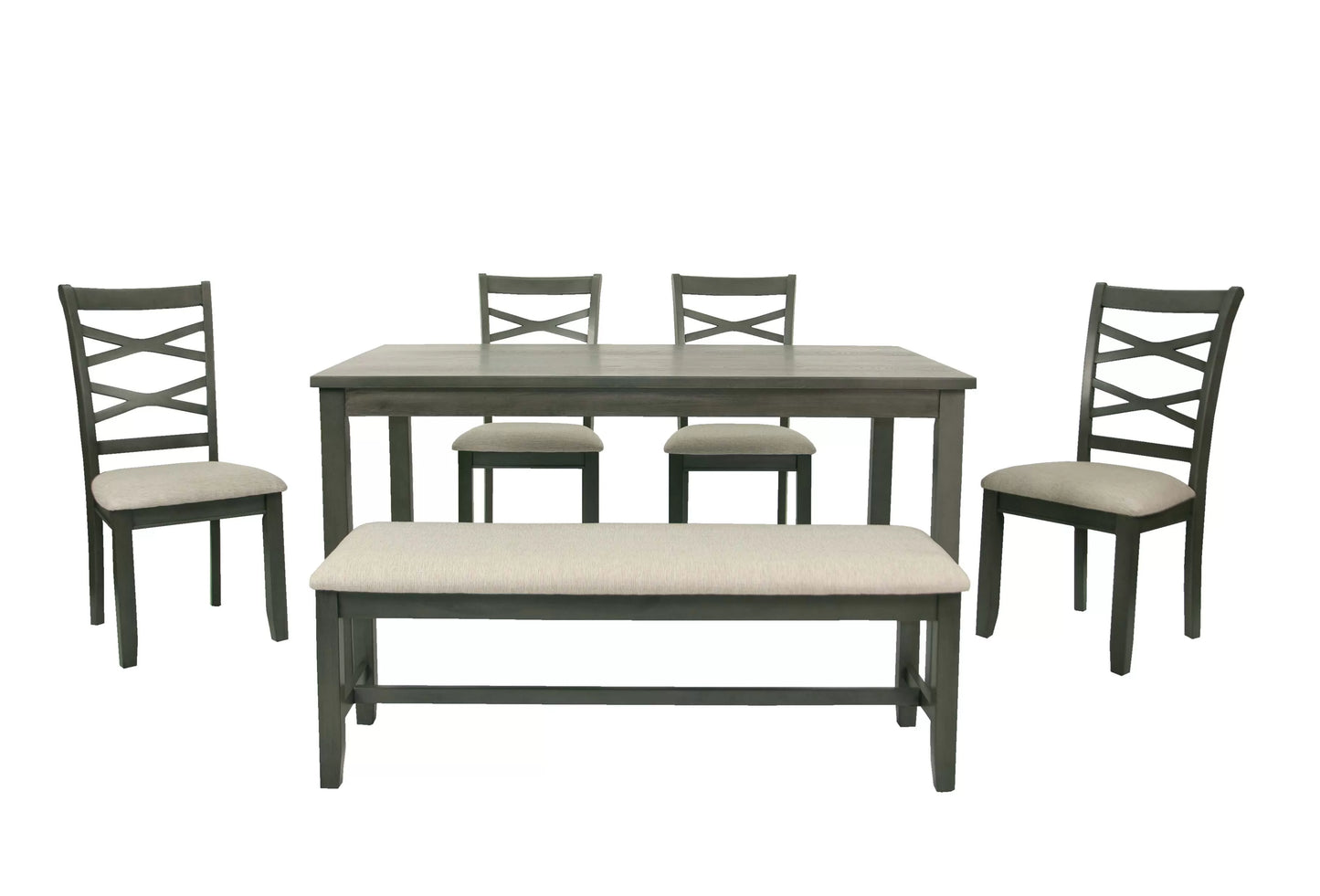 6-Piece Dining Set – Table, 4 Chairs & Bench – Gray | F2623