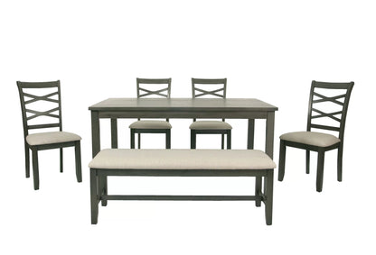 6-Piece Dining Set – Table, 4 Chairs & Bench – Gray | F2623