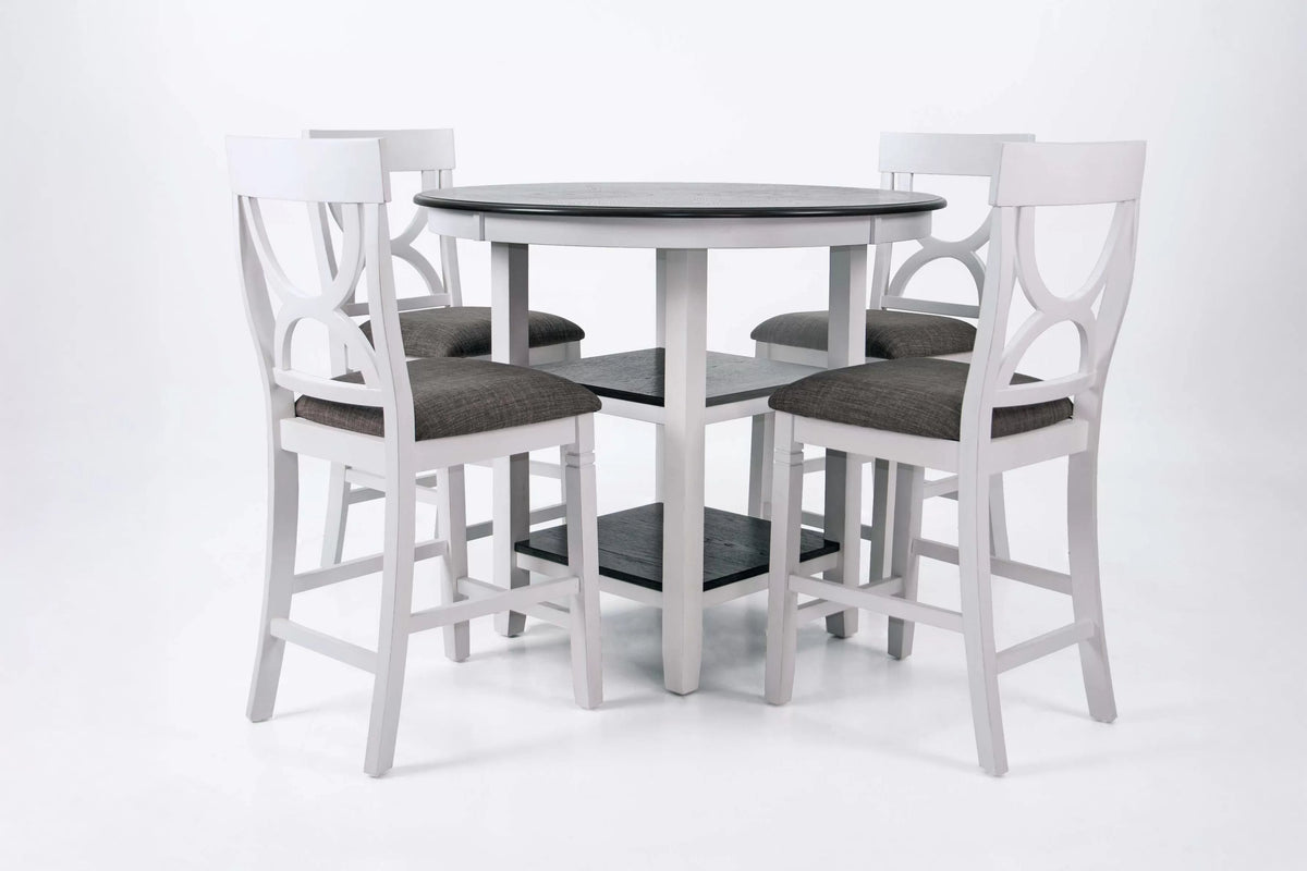 The Ellis White Round Counter Height Dining Set – 5 Piece