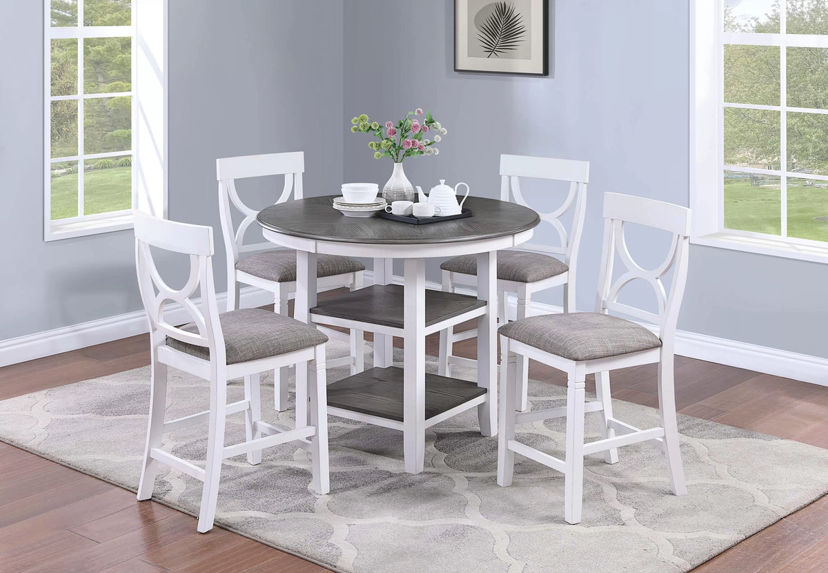 The Ellis White Round Counter Height Dining Set – 5 Piece
