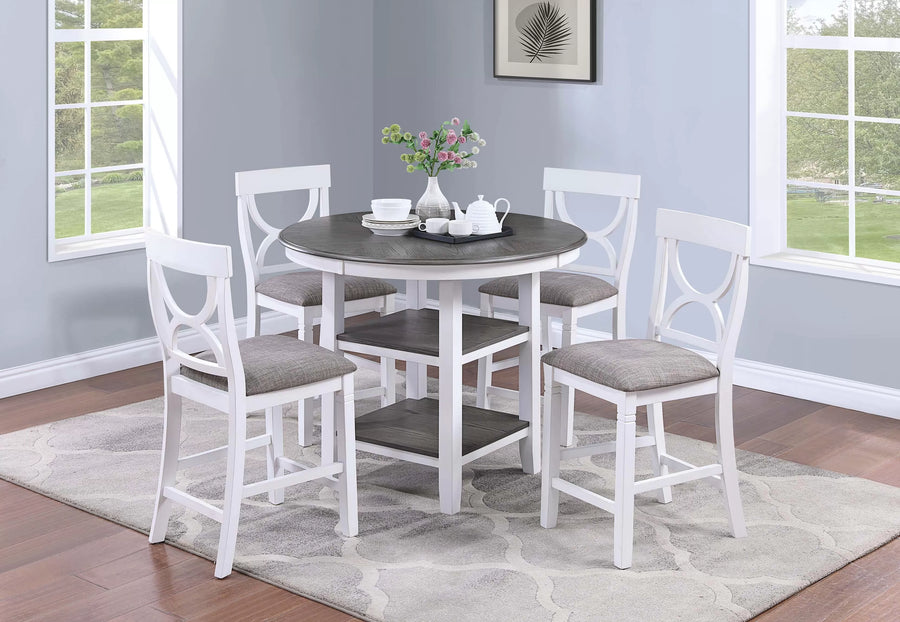 The Ellis White Round Counter Height Dining Set – 5 Piece