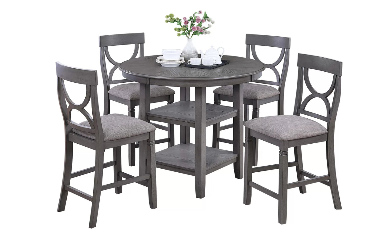 The Ellis Gray Round Counter Height Dining Set – 5 Piece
