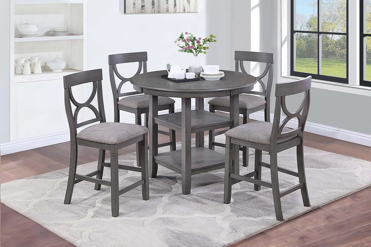 The Ellis Gray Round Counter Height Dining Set – 5 Piece