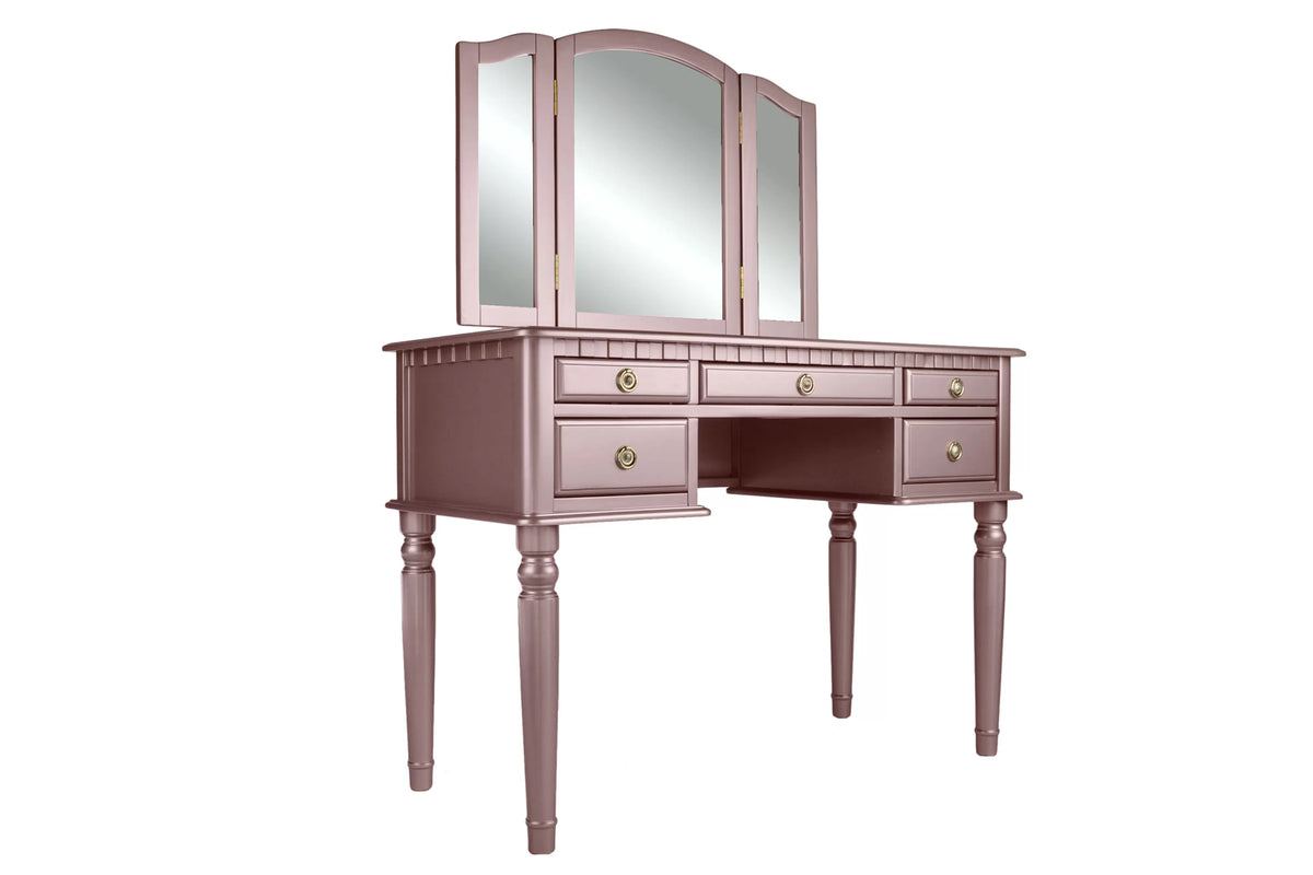The Giselle Rose Gold Tri-Fold Mirror Vanity Set with Stool - view 3