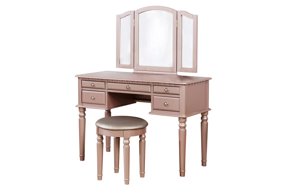 The Giselle Rose Gold Tri-Fold Mirror Vanity Set with Stool - view 4