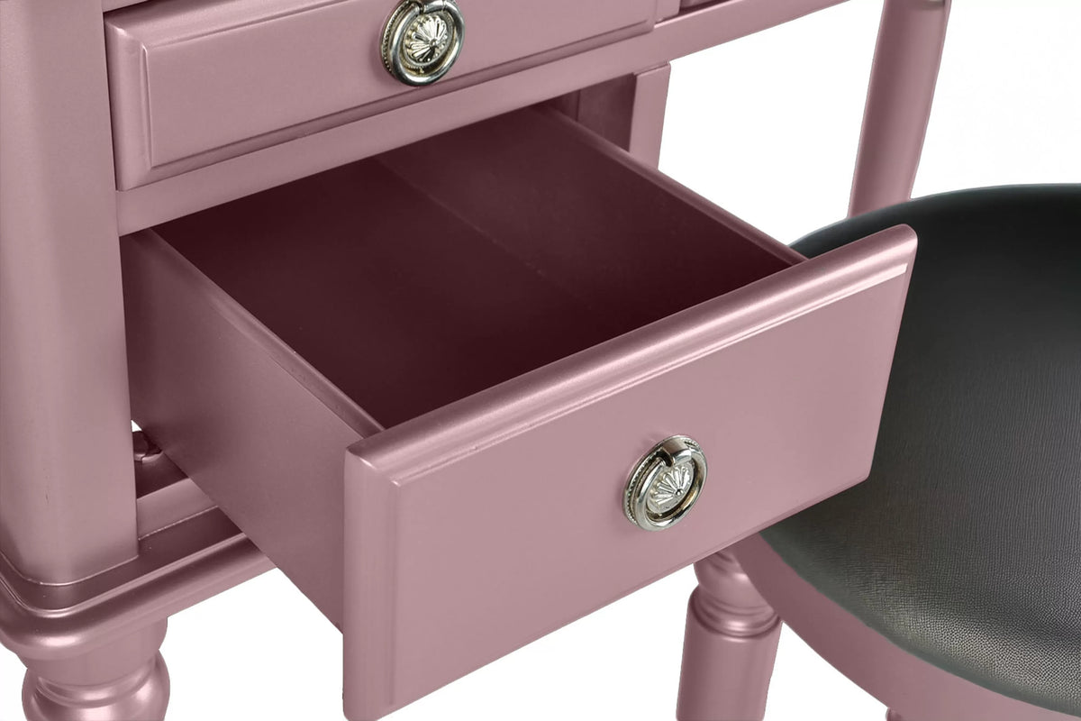 The Giselle Rose Gold Tri-Fold Mirror Vanity Set with Stool - view 6