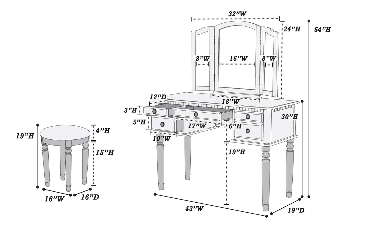 The Giselle Rose Gold Tri-Fold Mirror Vanity Set with Stool - view 9