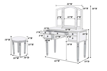 The Giselle Rose Gold Tri-Fold Mirror Vanity Set with Stool - view 9