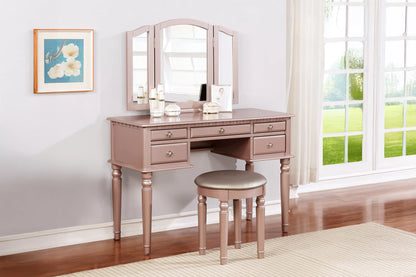 The Giselle Rose Gold Tri-Fold Mirror Vanity Set with Stool - view 10