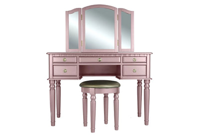 The Giselle Rose Gold Tri-Fold Mirror Vanity Set with Stool - view 1