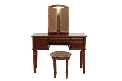 The Giselle Cherry Tri-Fold Mirror Vanity Set with Stool - view 2