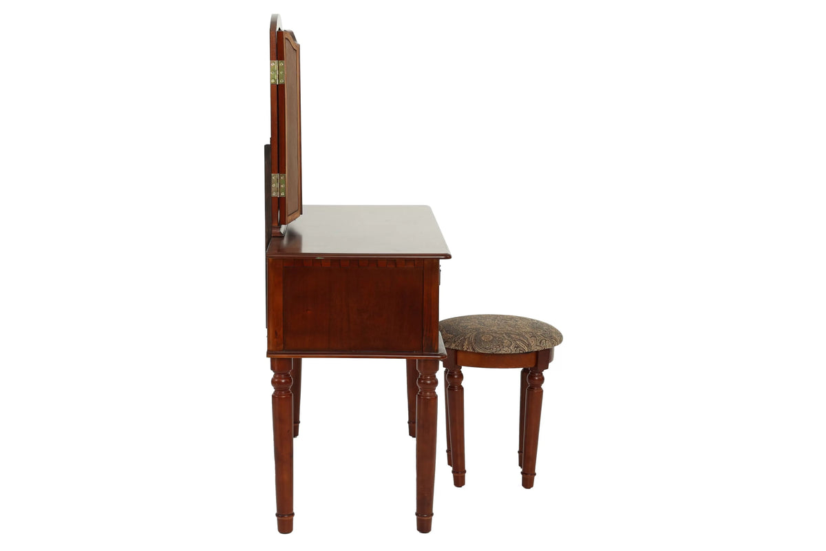 The Giselle Cherry Tri-Fold Mirror Vanity Set with Stool - view 3