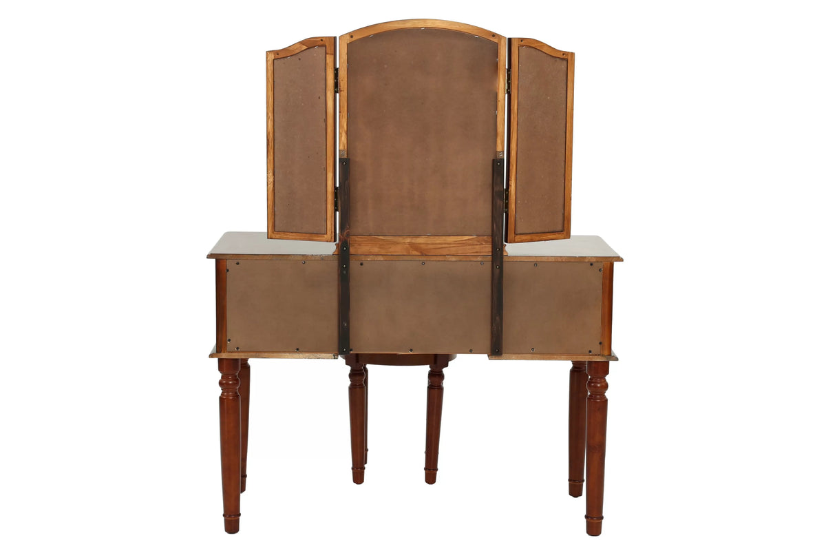 The Giselle Cherry Tri-Fold Mirror Vanity Set with Stool - view 4