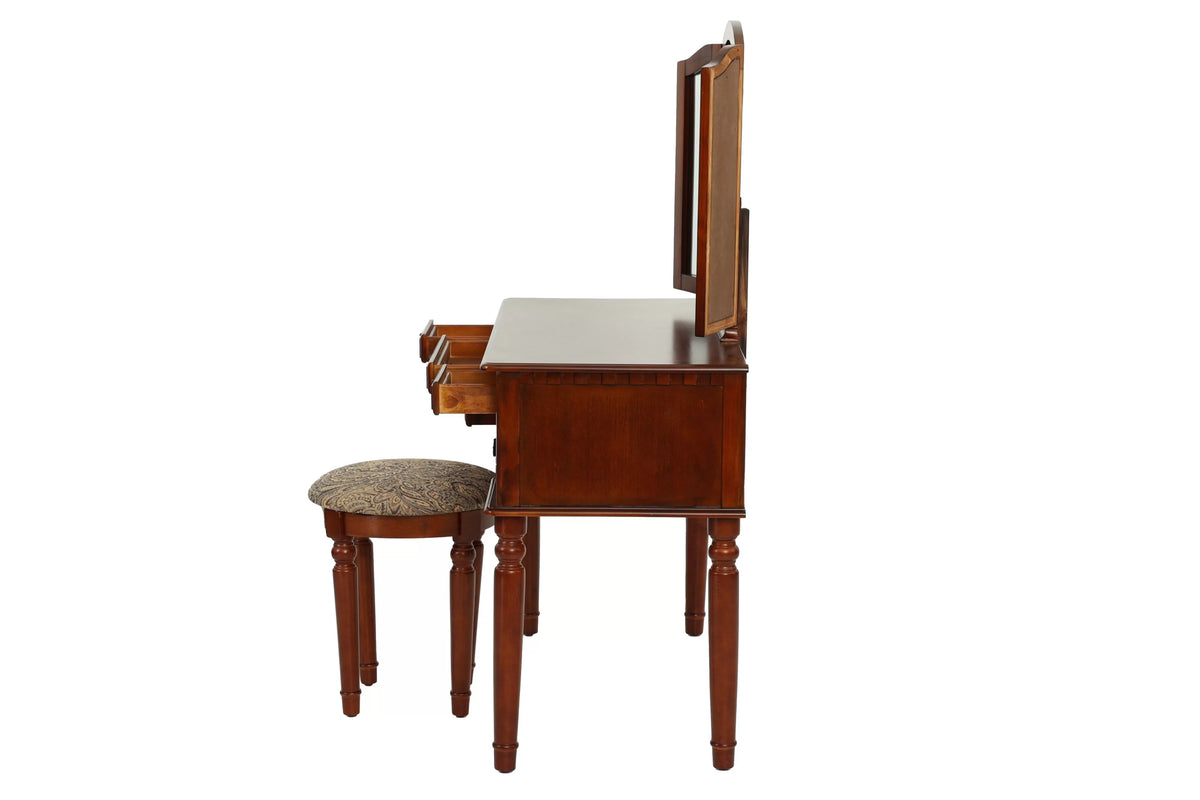 The Giselle Cherry Tri-Fold Mirror Vanity Set with Stool - view 5