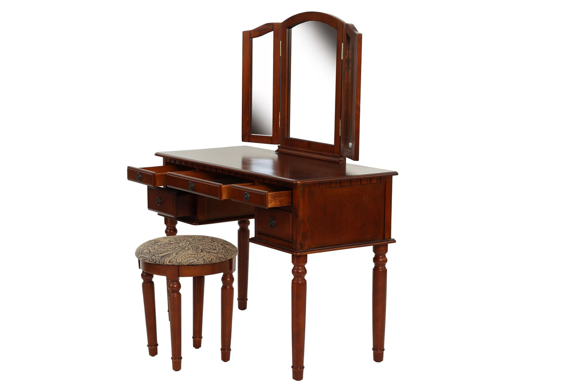 The Giselle Cherry Tri-Fold Mirror Vanity Set with Stool - view 6
