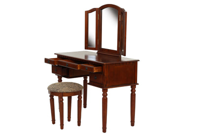 The Giselle Cherry Tri-Fold Mirror Vanity Set with Stool - view 6