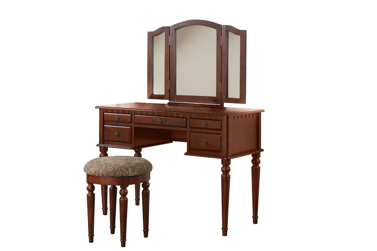 The Giselle Cherry Tri-Fold Mirror Vanity Set with Stool - view 7
