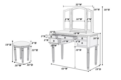 The Giselle Cherry Tri-Fold Mirror Vanity Set with Stool - view 9