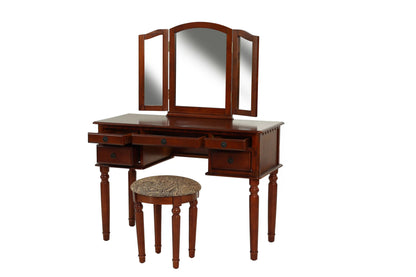 The Giselle Cherry Tri-Fold Mirror Vanity Set with Stool - view 1