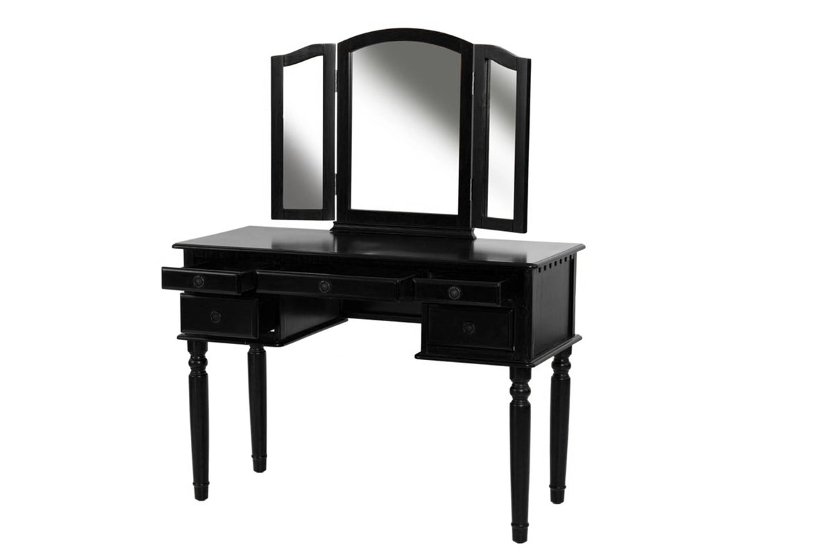 The Giselle Black Tri-Fold Mirror Vanity Set with Stool - view 2