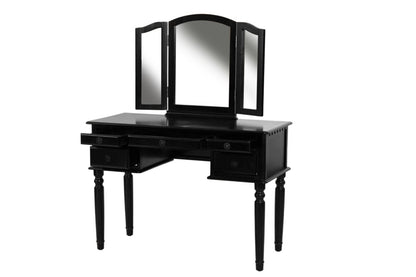 The Giselle Black Tri-Fold Mirror Vanity Set with Stool - view 2