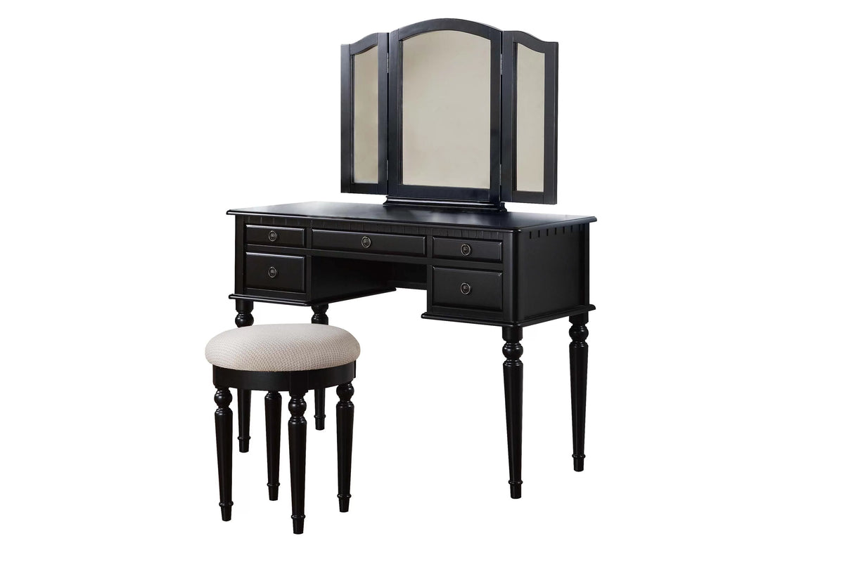 The Giselle Black Tri-Fold Mirror Vanity Set with Stool - view 1