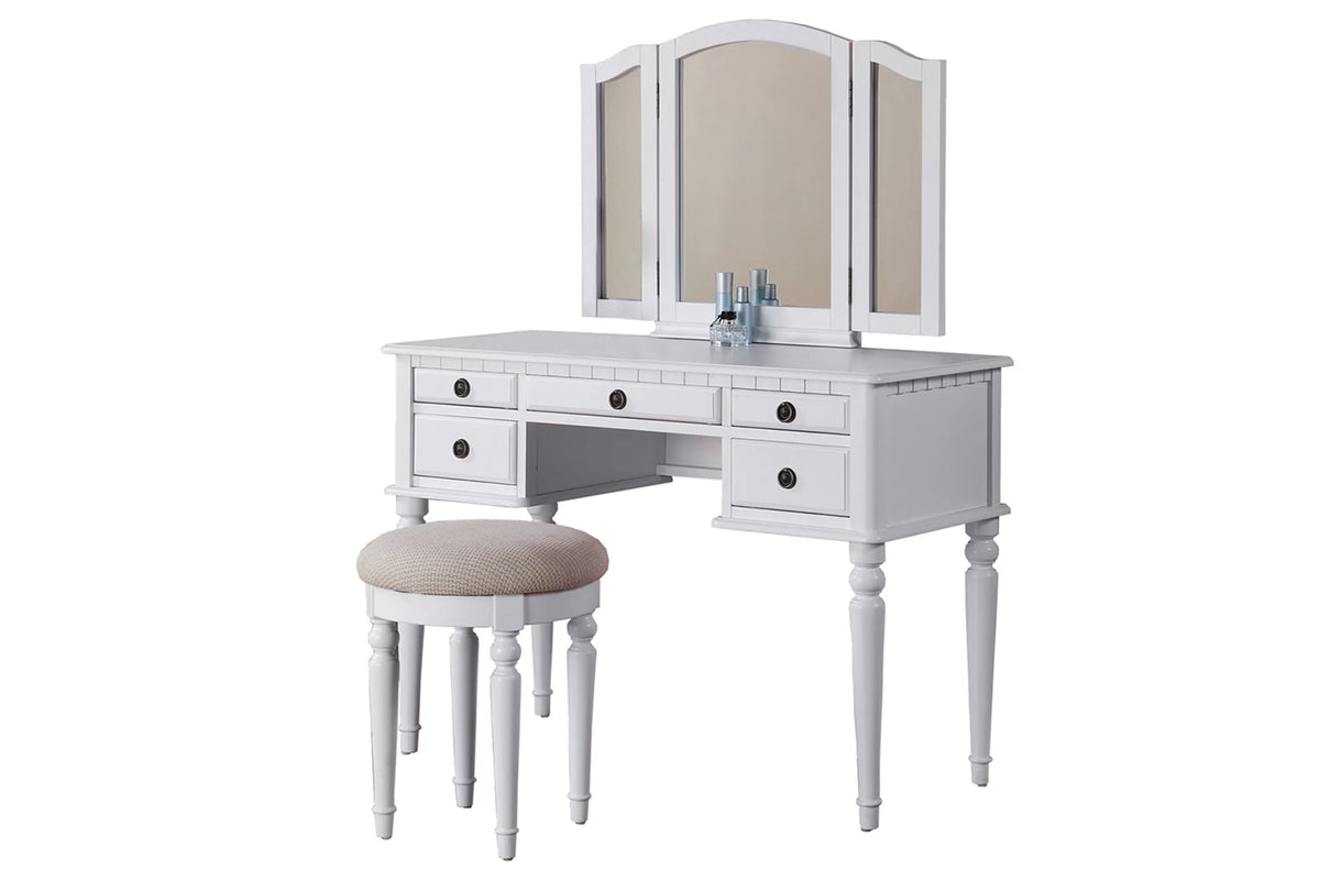 The Giselle White Tri-Fold Mirror Vanity Set with Stool - view 2