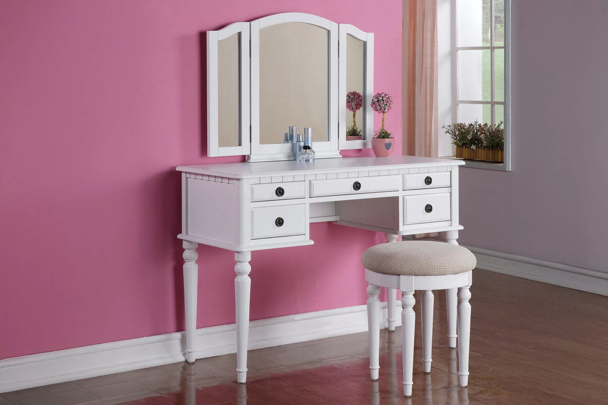 The Giselle White Tri-Fold Mirror Vanity Set with Stool - view 5