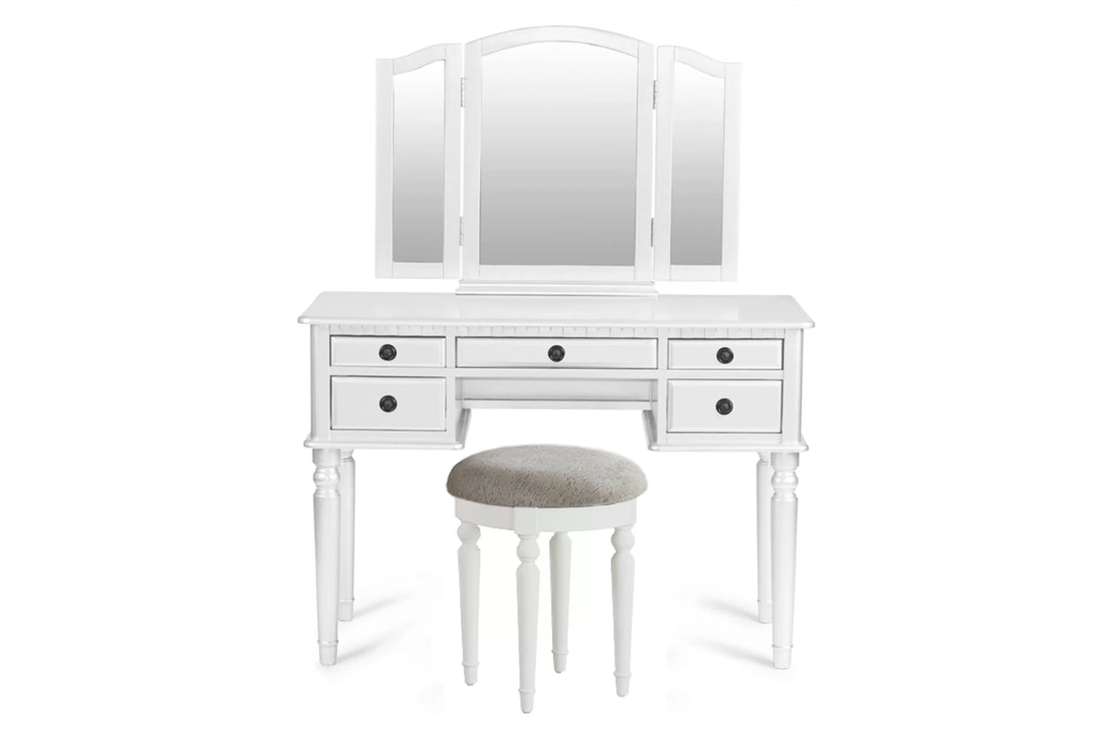 The Giselle White Tri-Fold Mirror Vanity Set with Stool - view 1