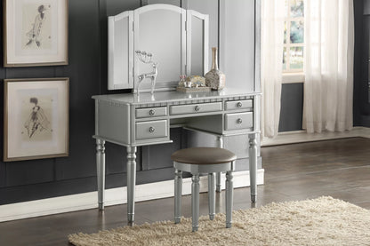 The Giselle Silver Tri-Fold Mirror Vanity Set with Stool - view 3