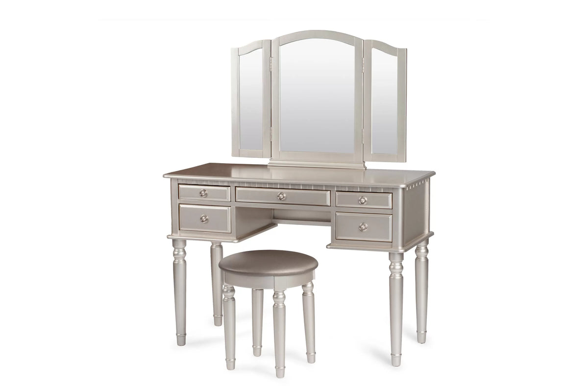The Giselle Silver Tri-Fold Mirror Vanity Set with Stool - view 7