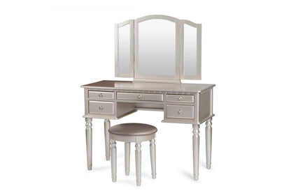 The Giselle Silver Tri-Fold Mirror Vanity Set with Stool - view 7