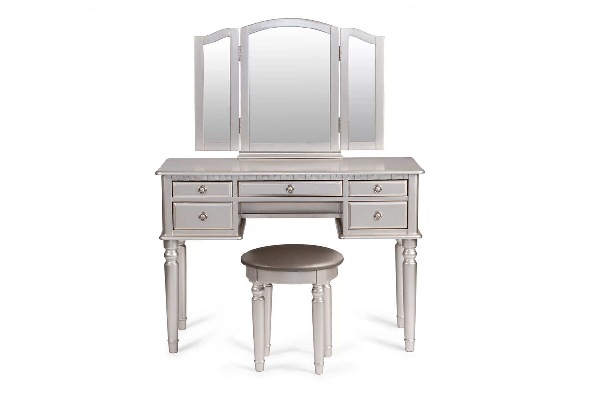 The Giselle Silver Tri-Fold Mirror Vanity Set with Stool - view 1