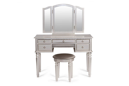 The Giselle Silver Tri-Fold Mirror Vanity Set with Stool - view 1