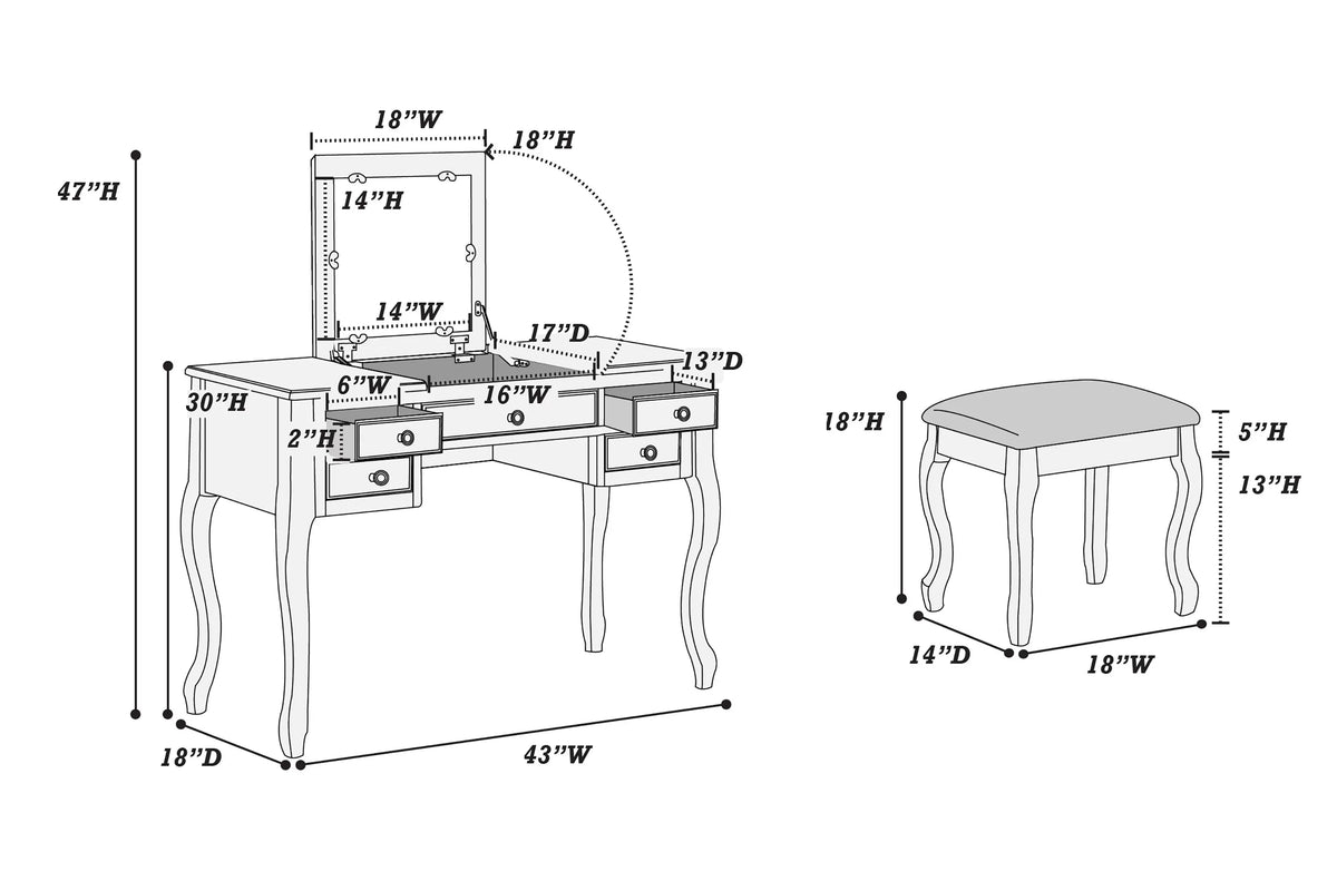 The Rowan Cherry Vanity Set with Stool - view 2