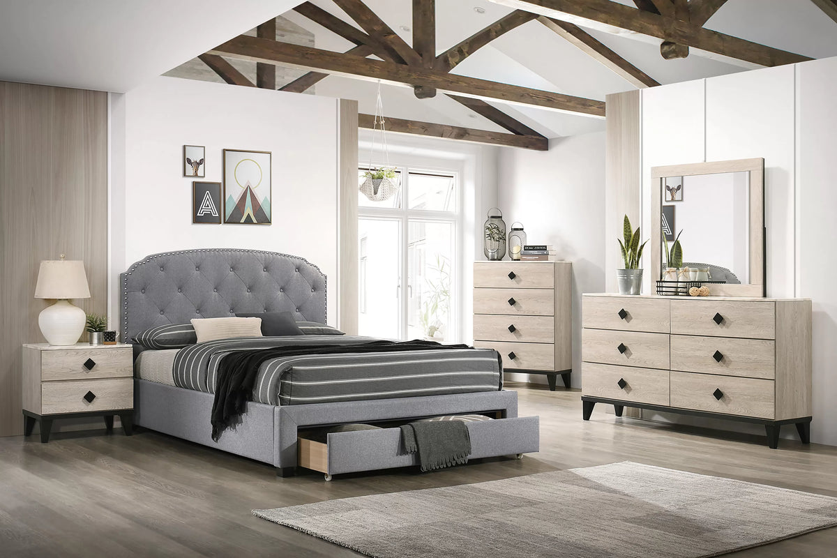 The Stanton Gray Velvet Queen Bed Frame, Nightstand & Chest – 3 Piece - view 7